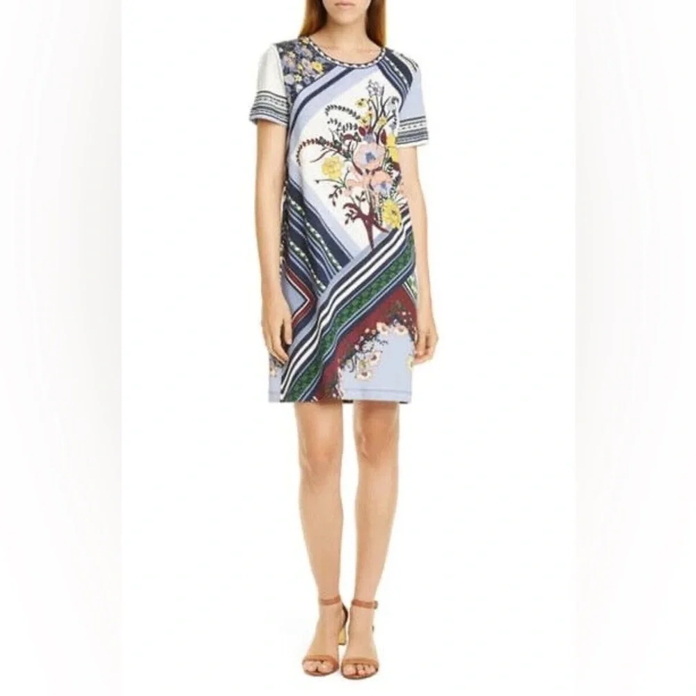 TORY BURCH Boho Flower Printed Grannycore Summer T-Shirt Dress Size XS